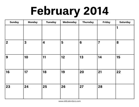 Feb Calendar 2014